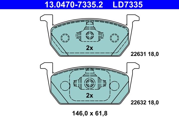 Комплект гальмівних накладок, дискове гальмо ATE 13.0470-7335.2