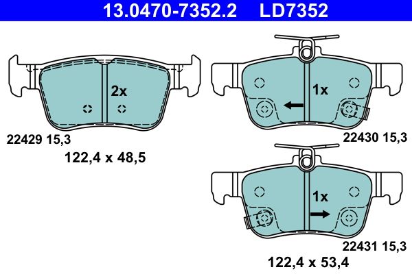 Brake Pad Set, disc brake ATE 13.0470-7352.2