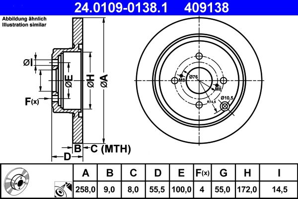 Brake Disc ATE 24.0109-0138.1