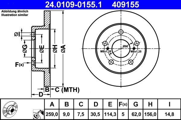 Brake Disc ATE 24.0109-0155.1