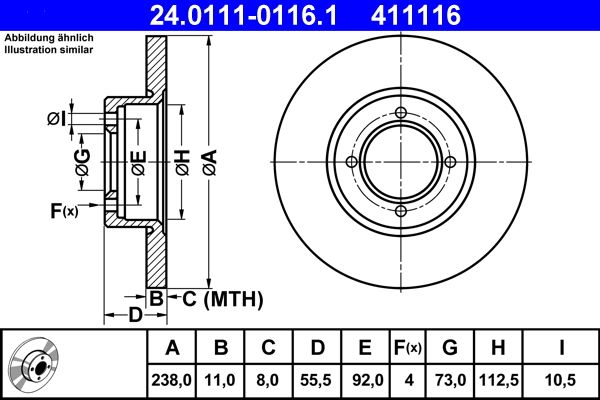 Brake Disc ATE 24.0111-0116.1