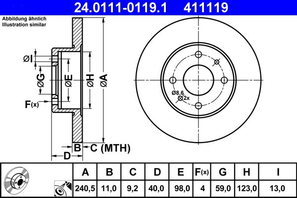 Brake Disc ATE 24.0111-0119.1