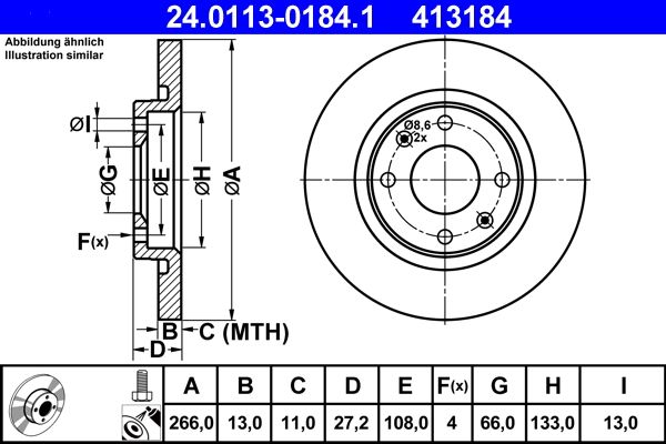 Brake Disc ATE 24.0113-0184.1