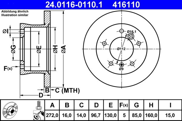 Brake Disc ATE 24.0116-0110.1