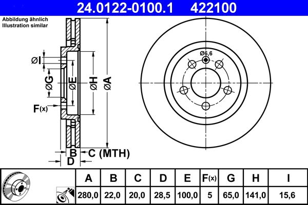 Brake Disc ATE 24.0122-0100.1