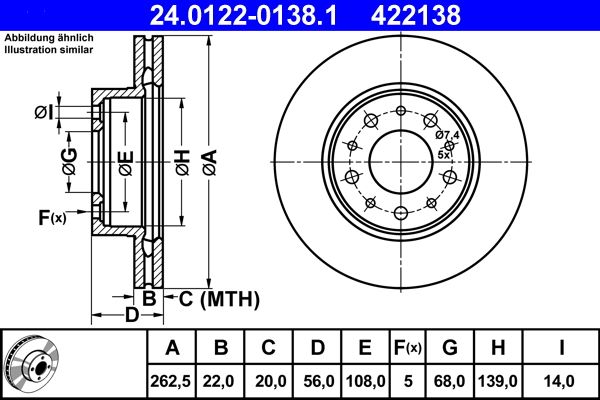 Brake Disc ATE 24.0122-0138.1