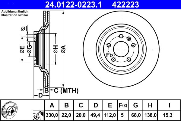 Brake Disc ATE 24.0122-0223.1