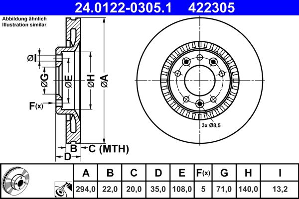 Brake Disc ATE 24.0122-0305.1