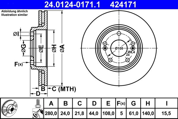 Гальмівний диск ATE 24.0124-0171.1