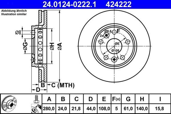 Brake Disc ATE 24.0124-0222.1