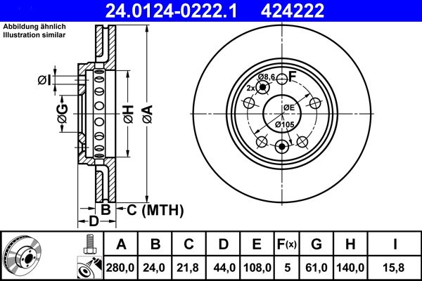 Stabdžių diskas ATE 24.0124-0222.1