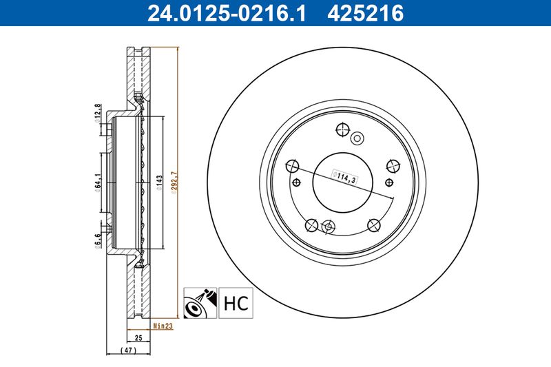 Brake Disc ATE 24.0125-0216.1