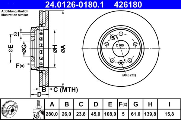 Brake Disc ATE 24.0126-0180.1