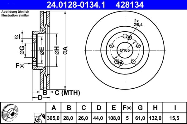 Brake Disc ATE 24.0128-0134.1