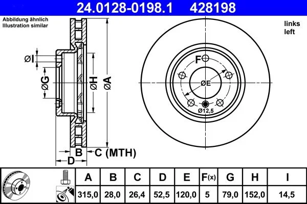 Brake Disc ATE 24.0128-0198.1