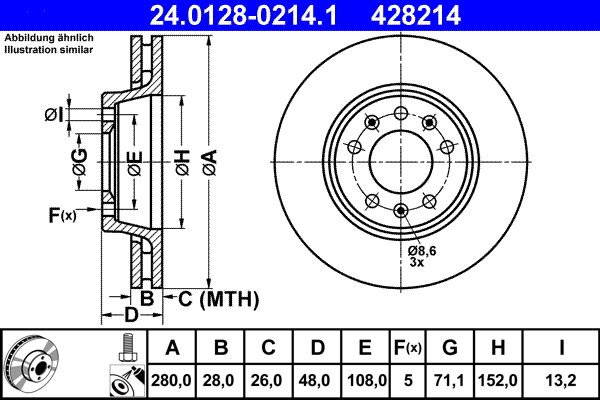 Brake Disc ATE 24.0128-0214.1