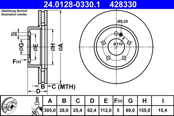 Brake Disc ATE 24.0128-0330.1