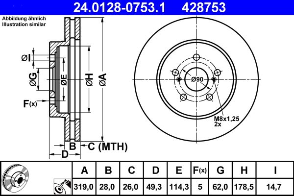 Stabdžių diskas ATE 24.0128-0753.1