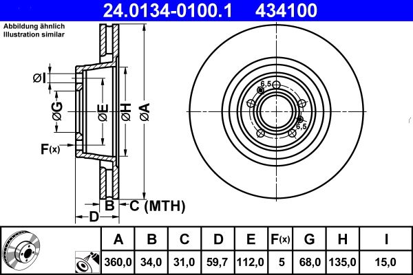 Brake Disc ATE 24.0134-0100.1