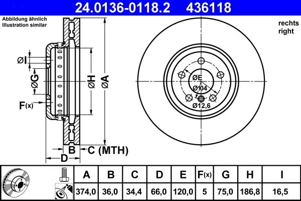 Гальмівний диск ATE 24.0136-0118.2