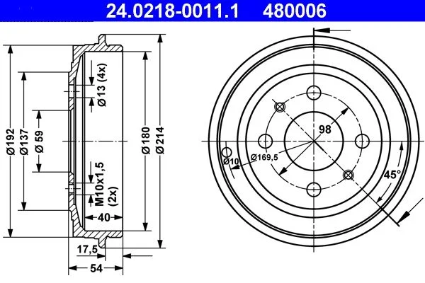 Stabdžių būgnas ate 24.0218-0011.1
