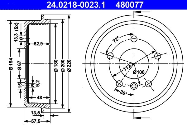 Brake Drum ATE 24.0218-0023.1