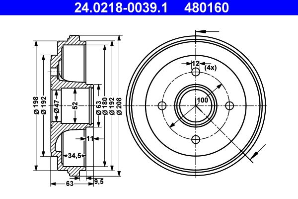 Brake Drum ATE 24.0218-0039.1