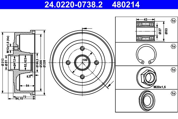 Brake Drum ATE 24.0220-0738.2