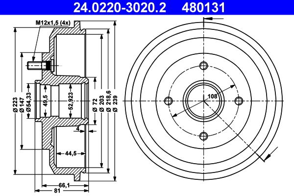 Brake Drum ATE 24.0220-3020.2