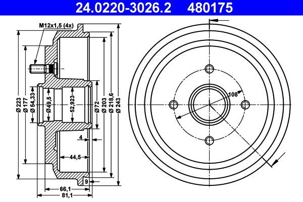 Brake Drum ATE 24.0220-3026.2