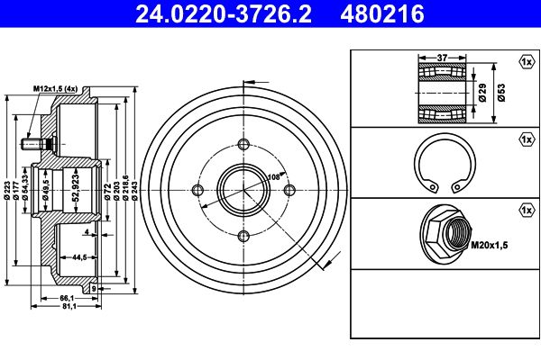 Brake Drum ATE 24.0220-3726.2