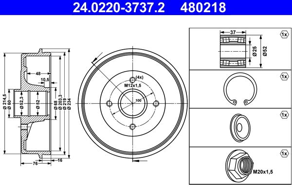 Brake Drum ATE 24.0220-3737.2