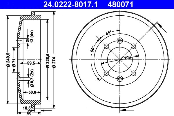 Brake Drum ATE 24.0222-8017.1