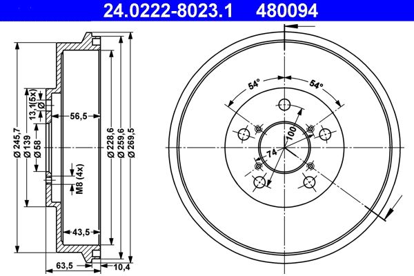 Brake Drum ATE 24.0222-8023.1