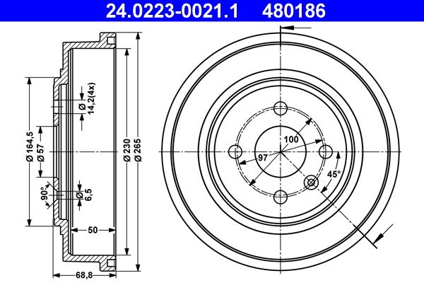 Brake Drum ATE 24.0223-0021.1