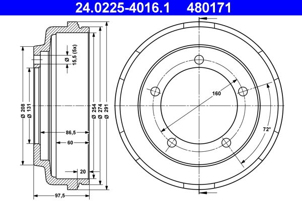 Brake Drum ATE 24.0225-4016.1