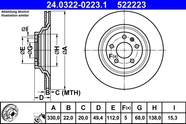 Brake Disc ATE 24.0322-0223.1