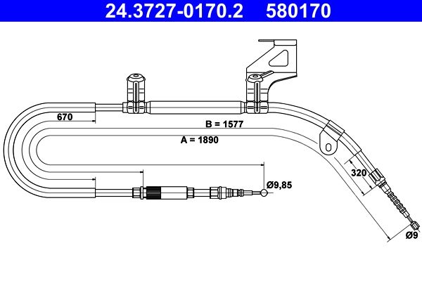 Cable Pull, parking brake ATE 24.3727-0170.2