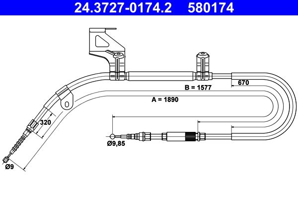 Cable Pull, parking brake ATE 24.3727-0174.2