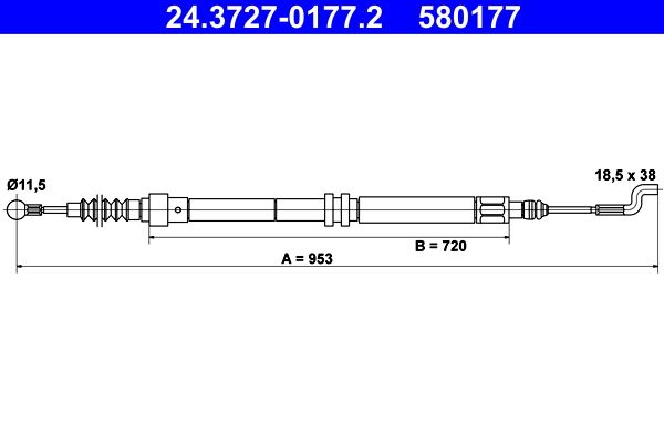 Cable Pull, parking brake ATE 24.3727-0177.2