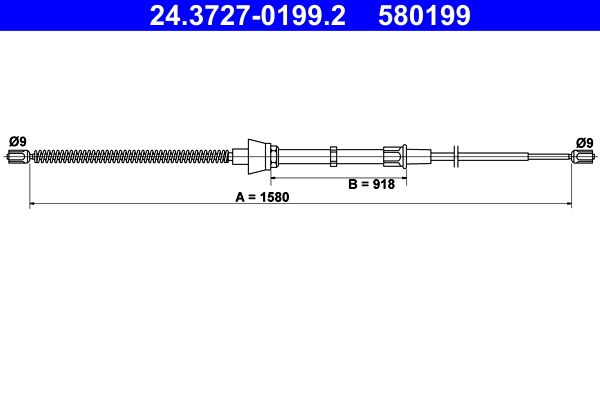 Cable Pull, parking brake ATE 24.3727-0199.2