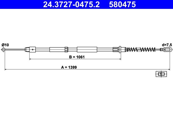 Cable Pull, parking brake ATE 24.3727-0475.2