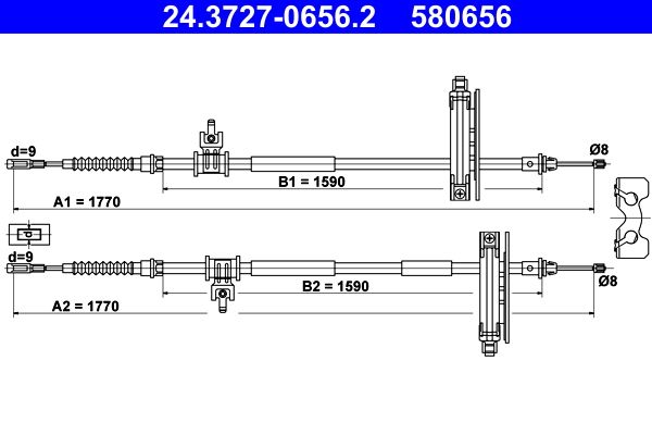 Cable Pull, parking brake ATE 24.3727-0656.2