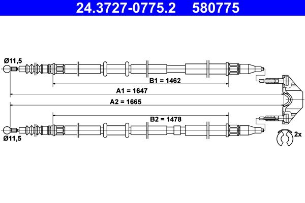 Cable Pull, parking brake ATE 24.3727-0775.2