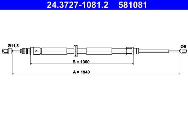 Cable Pull, parking brake ATE 24.3727-1081.2