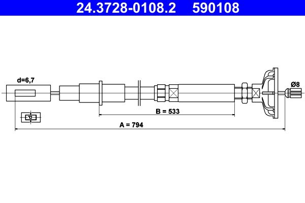 Cable Pull, clutch control ATE 24.3728-0108.2