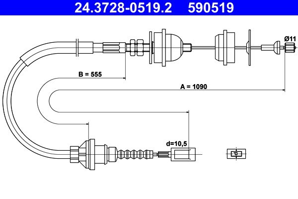 Cable Pull, clutch control ATE 24.3728-0519.2