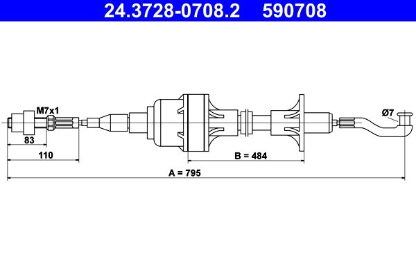 Cable Pull, clutch control ATE 24.3728-0708.2