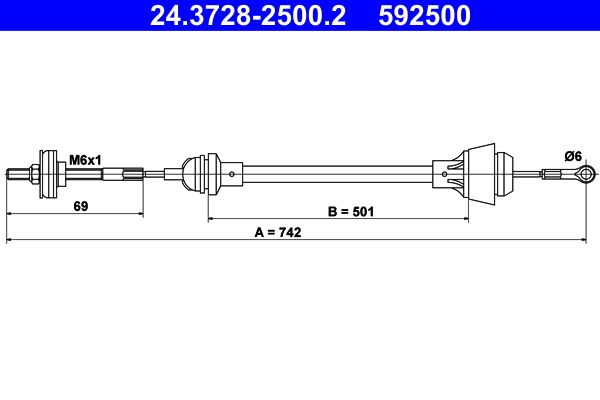 Cable Pull, clutch control ATE 24.3728-2500.2