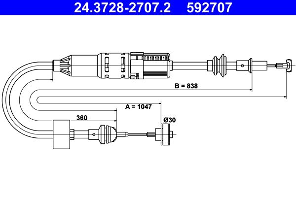 Cable Pull, clutch control ATE 24.3728-2707.2